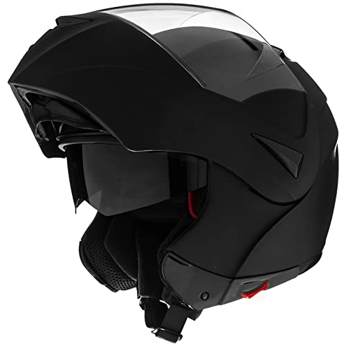 ILM Motorcycle Helmets Modular Dual Visor Flip-up Full Face Street Bike Racing Helmet DOT 5 Colors Model 808 (L, Matte Black)