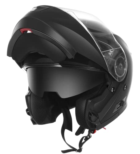 Motorcycle Modular Full Face Helmet DOT Approved - YEMA YM-926 Motorbike Moped Street Bike Racing Crash Helmet with Sun Visor for Adult, Men and Women - Matte Black,Large