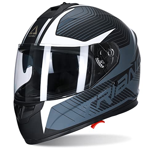 TRIANGLE Full Face Dual Visor Matte Black Street Bike Motorcycle Helmet (Medium, Matte White)