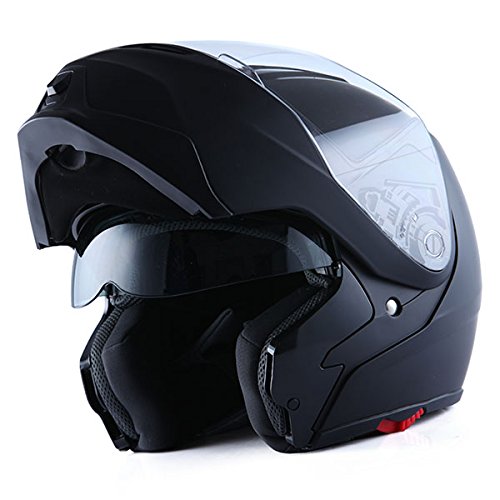 1Storm Motorcycle Street Bike Modular/Flip up Dual Visor/Sun Shield Full Face Helmet (MattBlack, X-Large)
