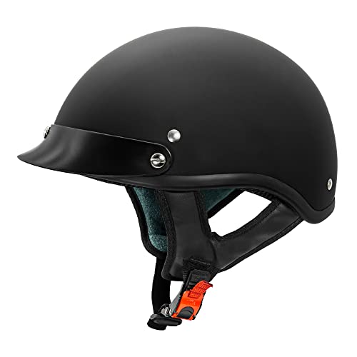 VCAN Cruiser Solid Flat Black Half Face Motorcycle Helmet (X-Small)