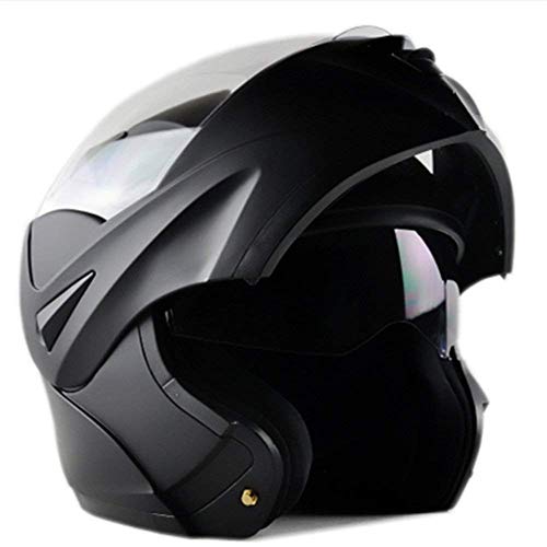 ILM Motorcycle Helmets Modular Dual Visor Flip-up Full Face Street Racing Helmet DOT 5 Colors Model 808 (L, Matte Black)
