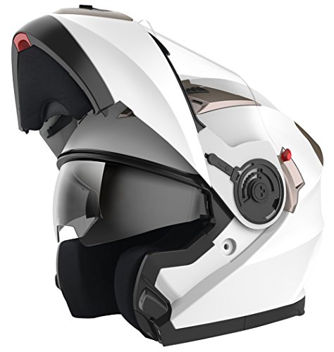 Motorcycle Modular Full Face Helmet DOT Approved - YEMA YM-925 Motorbike Casco Moto Moped Street Bike Racing Helmet with Sun Visor for Adult,Youth Men and Women - White,L