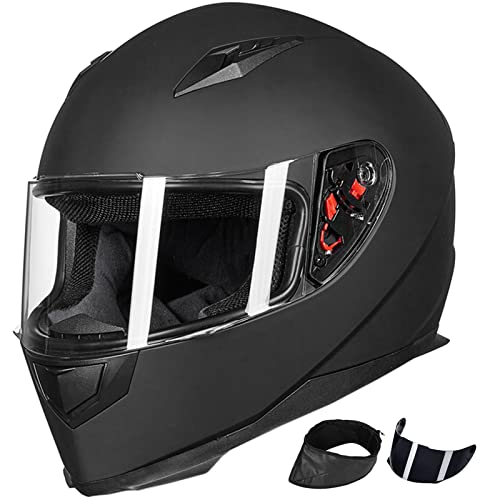 ILM Full Face Motorcycle Street Bike Helmet with Removable Winter Neck Scarf + 2 Visors DOT (M, Matte Black)